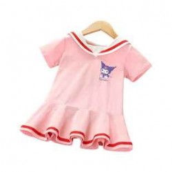 Size is 1.5T-2T(90cm) Kulomi Short Sleeve Sailor dress For girls pink Sailor collar summer dress