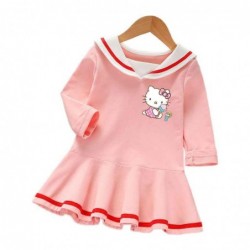 Size is 1.5T-2T(90cm) HelloKitty Long Sleeve Sailor dress For girls pink Sailor collar spring dress