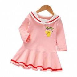 Size is 1.5T-2T(90cm) Pikachu Long Sleeve Polo dress For girls pink spring dress