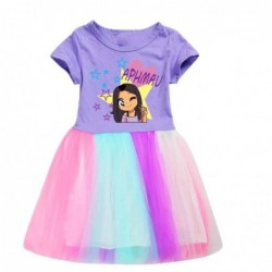 Size is 2T-3T(110cm) APHMAU Rainbow tulle mesh dress Short Sleeve For girls Round Collar