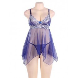 Size is M Sexy Sheer Mesh Lingerie  Blue Plus Size For  Women