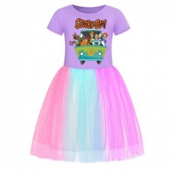 Size is 2T-3T(110cm) For girls Scooby-Doo Rainbow tulle mesh Short Sleeve summer dress