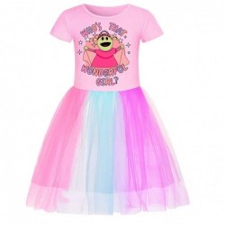 Size is 2T-3T(110cm) For girls who's that wonderful girl Rainbow tulle mesh Short Sleeve dress