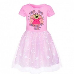 Size is 2T-3T(110cm) who's that wonderful girl tulle mesh Short Sleeve dress Round Collar For girls