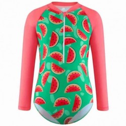 Size is 2T-3T(100cm) one piece long sleeve swimsuit for girls floral watermelon sunscreen swimsuit