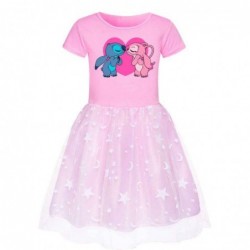 Size is 2T-3T(110cm) Stitch and Angel tulle mesh Short Sleeve dress Round Collar For girls