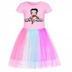 Size is 2T-3T(110cm) For girls betty boop Rainbow tulle mesh Short Sleeve dress