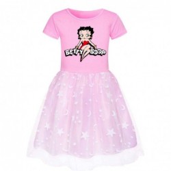 Size is 2T-3T(110cm) betty boop tulle mesh Short Sleeve dress Round Collar For girls