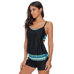 Size is S Sleeveless Backless Tribal Print Patchwork Swimsuit Top Green