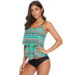 Size is S Sleeveless Halter Ruffle Layered Geometrical Print Swimsuit Top