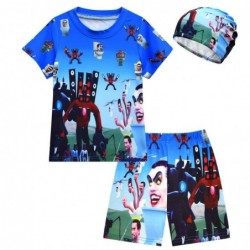 Size is 4T-5T(110cm) Skibidi Toilet Short Sleeves bathing suit for boys with shorts