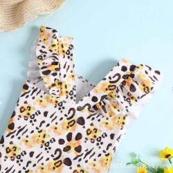 Size is 18M-24M(80cm) leopard printed side flounce 1 piece swimsuit for toddler girl
