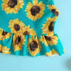 Size is 18M-24M(80cm) sunflower printed for toddler girl two-piece halter green swimsuit