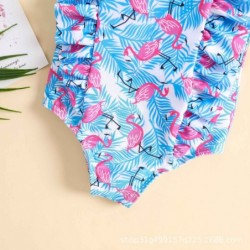 Size is 18M-24M(80cm) flamingo printed side flounce 1 piece swimsuit for toddler girl