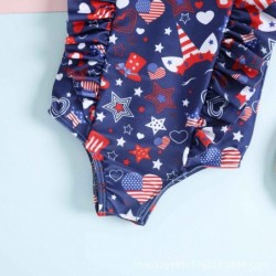 Size is 18M-24M(80cm) Independence Day printed side flounce 1 piece swimsuit for toddler girl