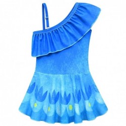 Size is 4T-5T(110cm) blue Trolls3 swimsuit for girls 11 years old Ruffle One Shoulder 1 Pieces swimsuit
