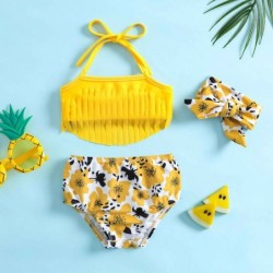 Size is 0-6M(70cm) yellow Flower fringe halter bikini two piece with Bow headband