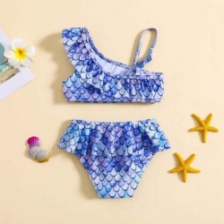 Size is 18M-24M(80cm) blue Mermaid two pieces Ruffle One Shoulder bikini 2 years old
