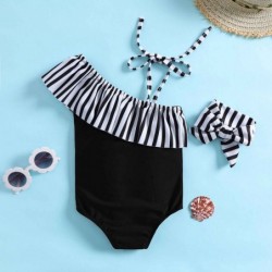 Size is 18M-24M(80cm) cute black one piece Ruffle One Shoulder swimsuit for Toddler girls