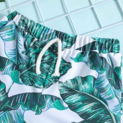 Size is 6M-12M green Large leaf Print Swim Short Trunks For boys 1 years old