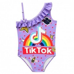 Size is 2T-3T(100cm) TikTok girls diagonal shoulder suspender swimsuit one-piece cartoon