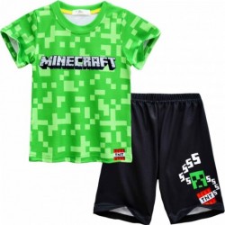 Size is 4T-5T(110cm) green 2pc Short Sleeve Minecraft print pajamas for boys 6 years old