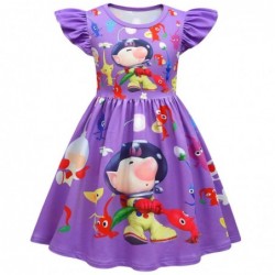 Size is 2T-3T(100cm) Pikmin Print Flutter Sleeve A Line Dress For Girls Summer Outfits