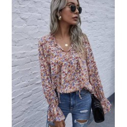 Size is S Floral Print Bell Sleeve Shirt Blouses Tops Women