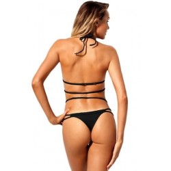Size is S Sexy Halter Backless Braided Rope Strappy Plain Triangle Bikini
