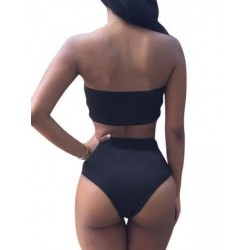 Size is S Black Womens Plain Bandeau Top&High Waist Bottom Bikini Set