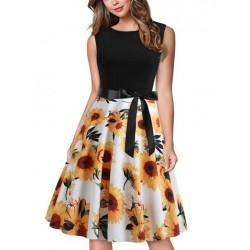 Size is S Sunflower Vintage Sleeveless Tie Waist Flare Midi Dress Black