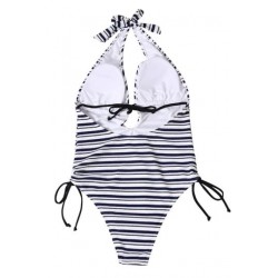 Size is S Halter Backless Striped One Piece Swimsuit Black And White