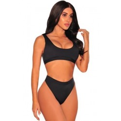 Size is S Sexy Womens Sports Styles High Waist Unpadded Bikini Set Black