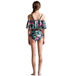Size is S Floral Print Spaghetti Straps Off Shoulder 2-Piece Swimsuit Gr