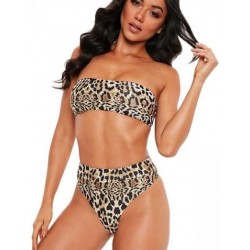 Size is S Coffee Sexy Bandeau Top Leopard Print High Waisted Bikini Set
