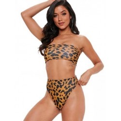 Size is S Ginger Sexy Bandeau Top Leopard Print High Waisted Bikini Set