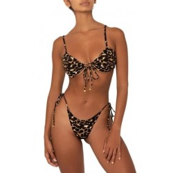 Size is S Tie Front Spaghetti Straps Leopard Print Pleated String Bikini S