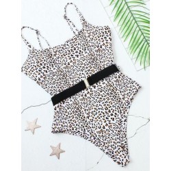 Size is S Sexy Womens Cheetah Backless Belt Buckle One Piece Swimsuit White