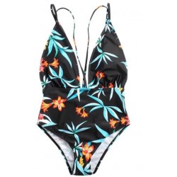 Size is S Sexy Womens Cross Back Deep V Neck Floral One Piece Swimsuit Blue