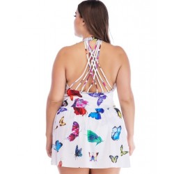 Size is L Plus Size Women'S Swim Dresses Butterfly Print Cross Back Swimsu