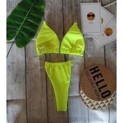 Size is S Skinny Clear Strap Mini Micro Triangle Thong Sexy Swimsuit Neon