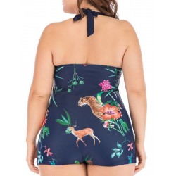 Size is 1XL Plus Size Halter Neck Tiger Floral One Piece Swimsuits With Unde