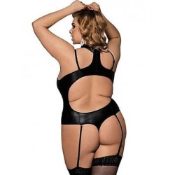 Size is M Plus Size Backless Faux Leather Thongs Lingerie Black