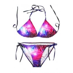 Size is S Galaxy Printed String Side Tie Bikini Bottom Rose Red