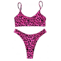 Size is S Leopard Print Spaghetti Straps Scoop Neck High Cut Bikini Set Ro