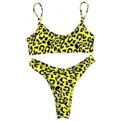 Size is S Leopard Print Spaghetti Straps Scoop Neck High Cut Bikini Set Ye