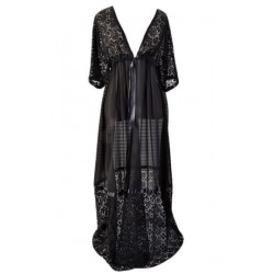 Size is S Black Womens Chiffon Kimono Cardigan Lace Long Maxi Beach Dress