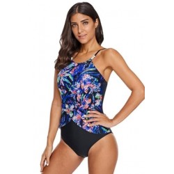Size is S Sexy Blue Spaghetti Strap Floral One Piece Swimsuit