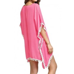 Size is S Short Sleeve V Neck Pom Pom Trim Crochet Patchwork Beach Dress P
