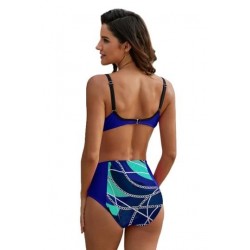 Size is S Blue Sexy Pleated High Waisted Abstract Chains Print Bikini Set
